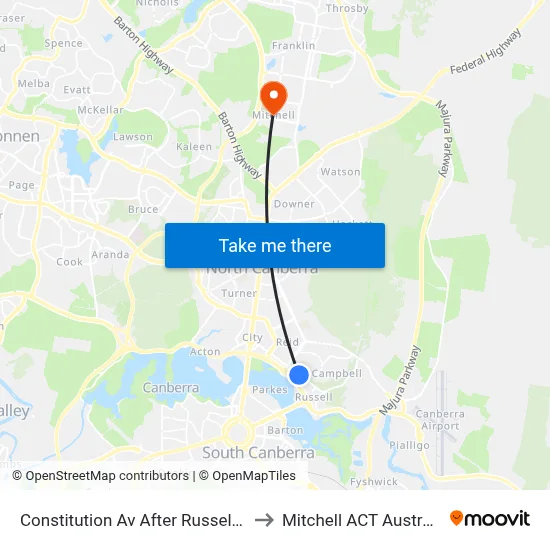Constitution Av After Russell Dr to Mitchell ACT Australia map