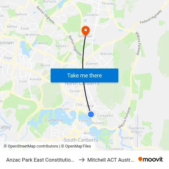 Anzac Park East Constitution Av to Mitchell ACT Australia map