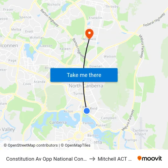 Constitution Av Opp National Convention Centre to Mitchell ACT Australia map