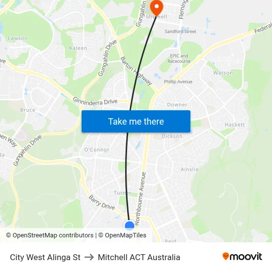 City West Alinga St to Mitchell ACT Australia map
