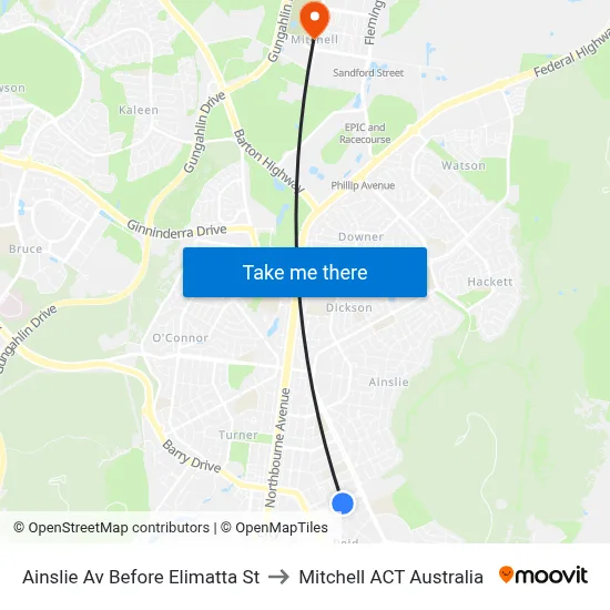 Ainslie Av Before Elimatta St to Mitchell ACT Australia map