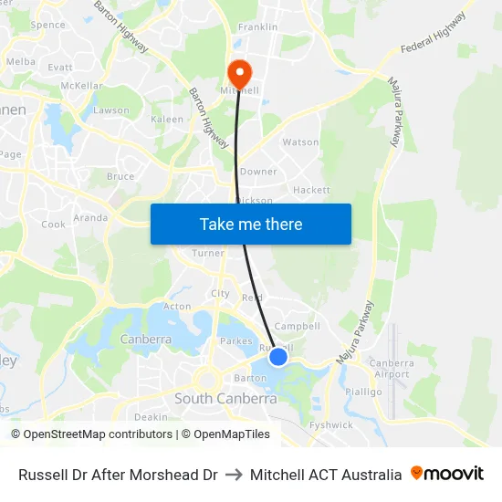 Russell Dr After Morshead Dr to Mitchell ACT Australia map