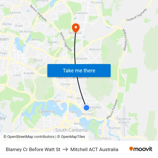 Blamey Cr Before Watt St to Mitchell ACT Australia map