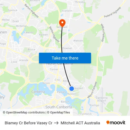 Blamey Cr Before Vasey Cr to Mitchell ACT Australia map