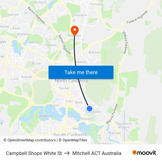 Campbell Shops White St to Mitchell ACT Australia map