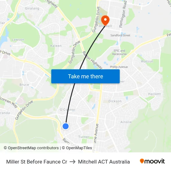Miller St Before Faunce Cr to Mitchell ACT Australia map