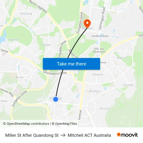 Miller St After Quandong St to Mitchell ACT Australia map