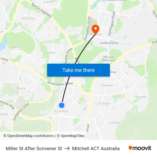 Miller St After Scrivener St to Mitchell ACT Australia map