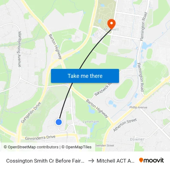 Cossington Smith Cr Before Fairweather Cct to Mitchell ACT Australia map
