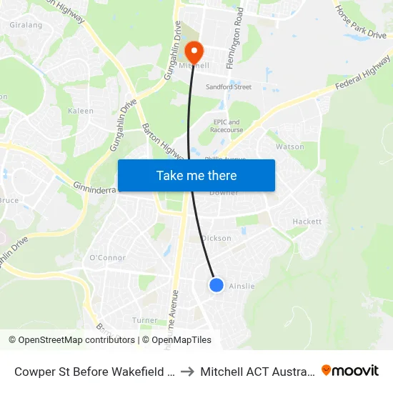 Cowper St Before Wakefield Av to Mitchell ACT Australia map