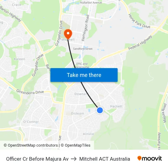 Officer Cr Before Majura Av to Mitchell ACT Australia map