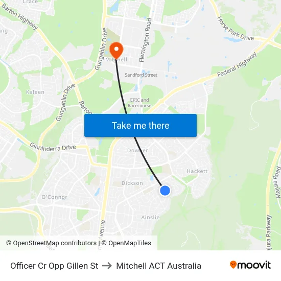 Officer Cr Opp Gillen St to Mitchell ACT Australia map