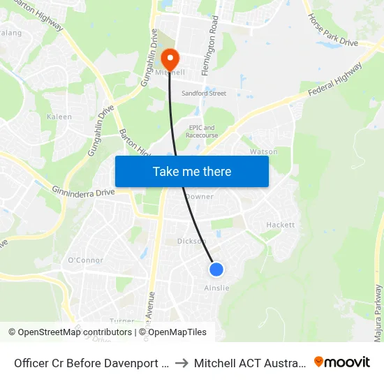 Officer Cr Before Davenport St to Mitchell ACT Australia map