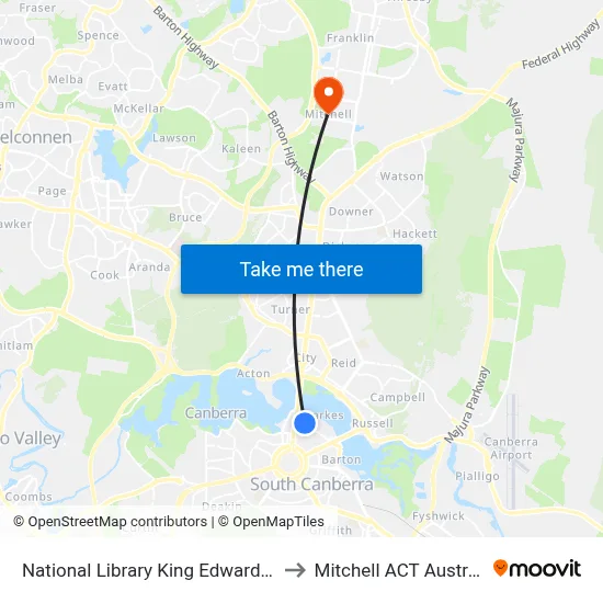 National Library King Edward Tce to Mitchell ACT Australia map