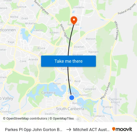 Parkes Pl Opp John Gorton Building to Mitchell ACT Australia map