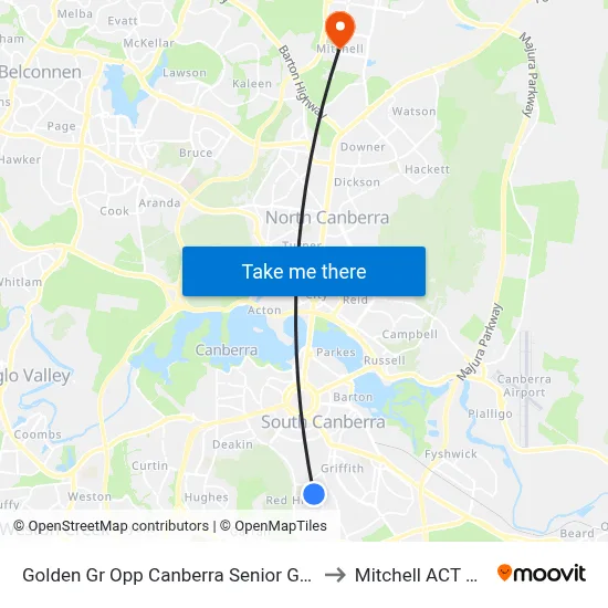Golden Gr Opp Canberra Senior Grammar School to Mitchell ACT Australia map