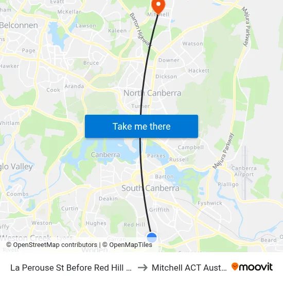 La Perouse St Before Red Hill Shops to Mitchell ACT Australia map
