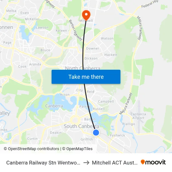 Canberra Railway Stn Wentworth Av to Mitchell ACT Australia map