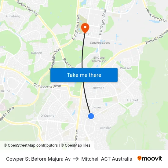 Cowper St Before Majura Av to Mitchell ACT Australia map