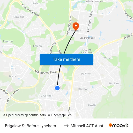 Brigalow St Before Lyneham Shops to Mitchell ACT Australia map