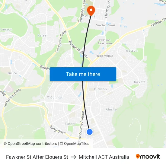 Fawkner St After Elouera St to Mitchell ACT Australia map