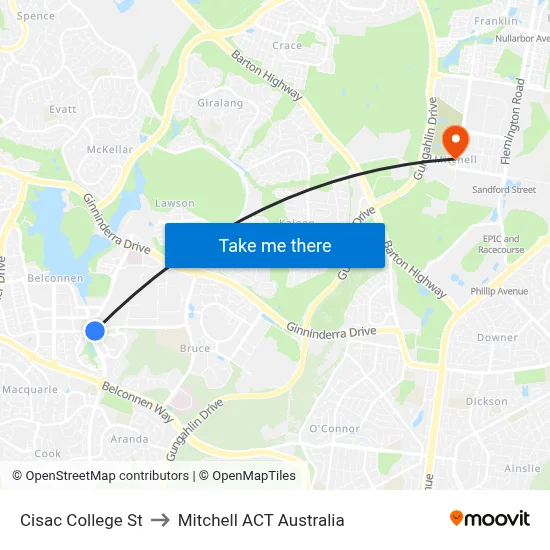 Cisac College St to Mitchell ACT Australia map
