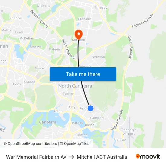 War Memorial Fairbairn Av to Mitchell ACT Australia map