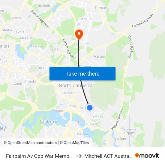Fairbairn Av Opp War Memorial to Mitchell ACT Australia map