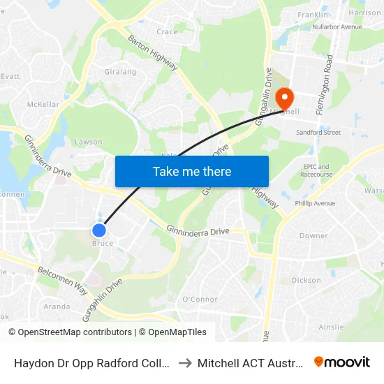 Haydon Dr Opp Radford College to Mitchell ACT Australia map