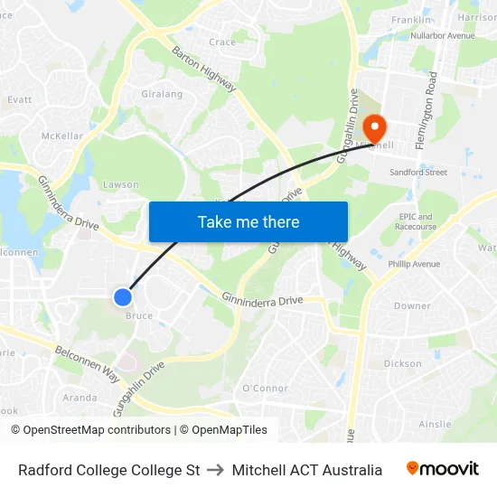 Radford College College St to Mitchell ACT Australia map
