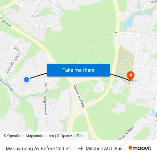 Maribyrnong Av Before 2nd Staaten Cr to Mitchell ACT Australia map