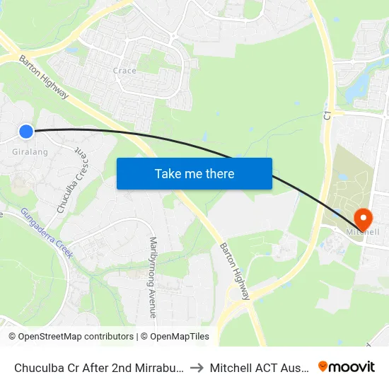 Chuculba Cr After 2nd Mirrabucca Cr to Mitchell ACT Australia map