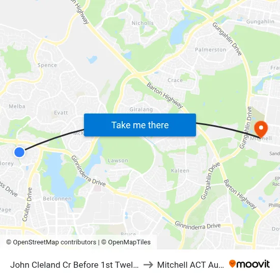 John Cleland Cr Before 1st Twelvetrees Cr to Mitchell ACT Australia map