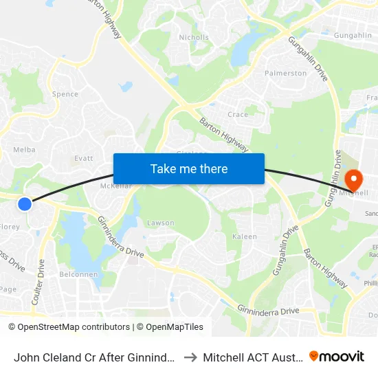 John Cleland Cr After Ginninderra Dr to Mitchell ACT Australia map