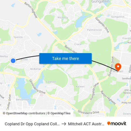 Copland Dr Opp Copland College to Mitchell ACT Australia map