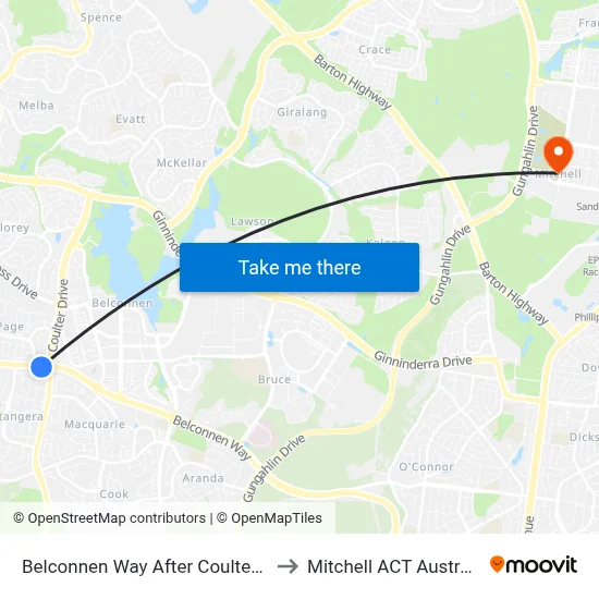 Belconnen Way After Coulter Dr to Mitchell ACT Australia map