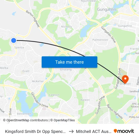 Kingsford Smith Dr Opp Spence Shops to Mitchell ACT Australia map