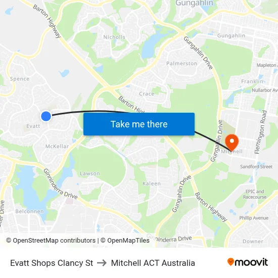 Evatt Shops Clancy St to Mitchell ACT Australia map