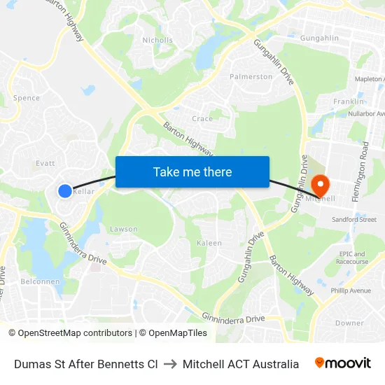 Dumas St After Bennetts Cl to Mitchell ACT Australia map