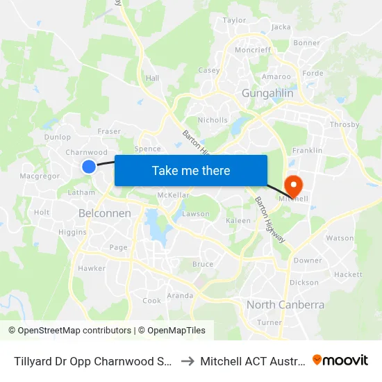 Tillyard Dr Opp Charnwood Shops to Mitchell ACT Australia map