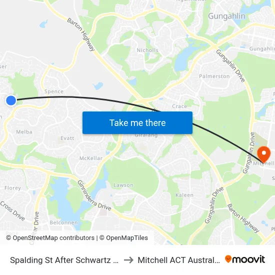 Spalding St After Schwartz Pl to Mitchell ACT Australia map