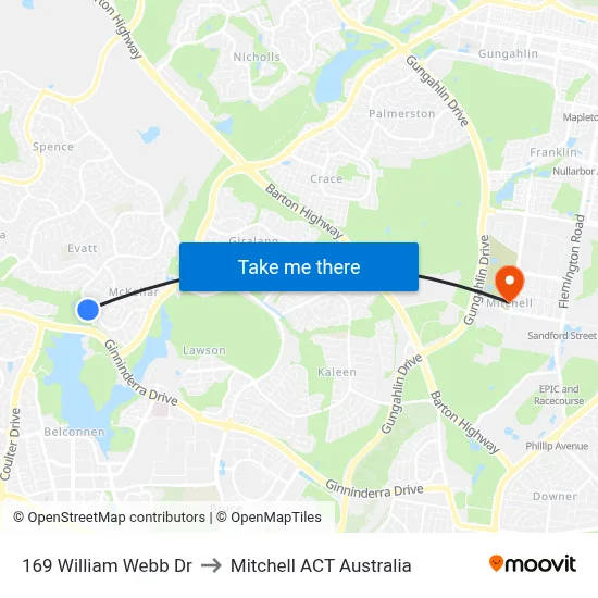 169 William Webb Dr to Mitchell ACT Australia map