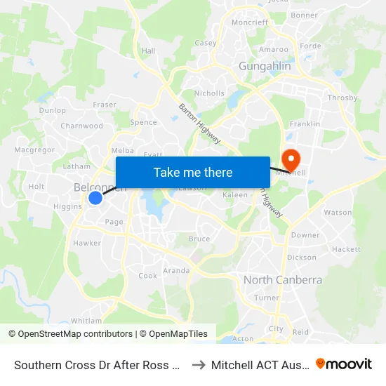 Southern Cross Dr After Ross Smith Cr to Mitchell ACT Australia map