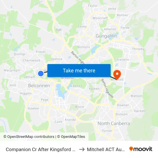 Companion Cr After Kingsford Smith Dr to Mitchell ACT Australia map