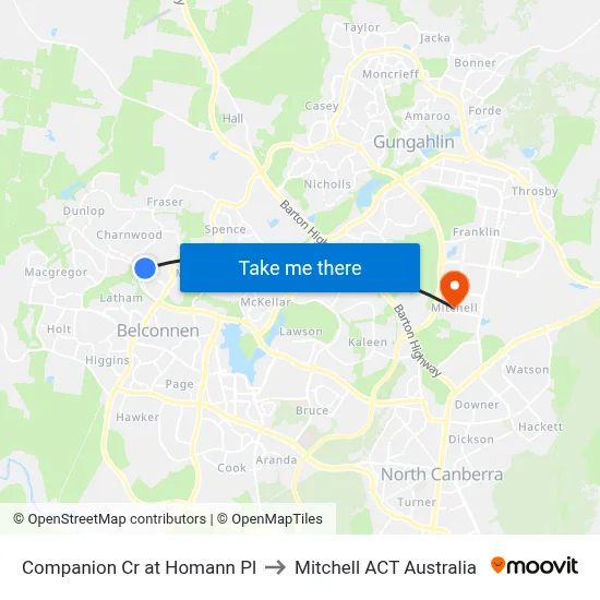 Companion Cr at Homann Pl to Mitchell ACT Australia map