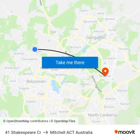 41 Shakespeare Cr to Mitchell ACT Australia map