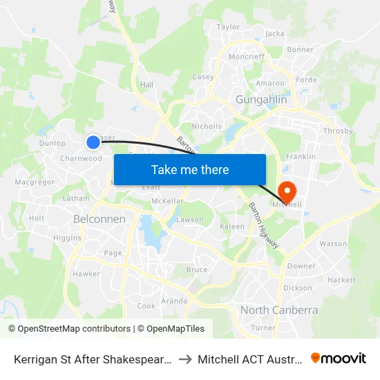 Kerrigan St After Shakespeare Cr to Mitchell ACT Australia map