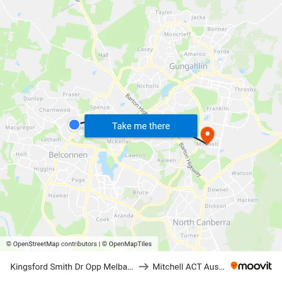 Kingsford Smith Dr Opp Melba Shops to Mitchell ACT Australia map