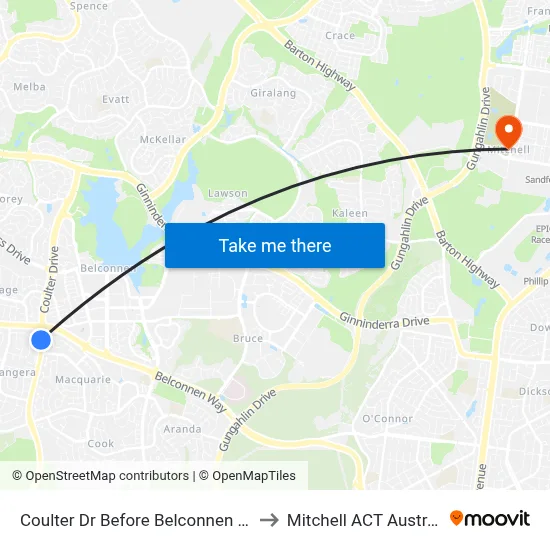 Coulter Dr Before Belconnen Way to Mitchell ACT Australia map