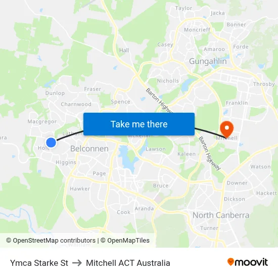 Ymca Starke St to Mitchell ACT Australia map